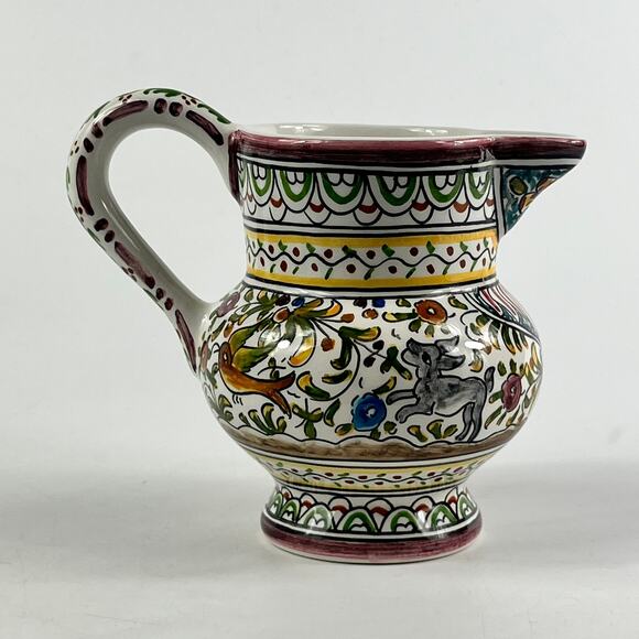 Ceramicas de Coimbra Portugal Hand Painted Small Pitcher 5.5"x5" Folk Art XVII - Picture 4 of 12